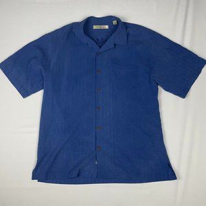 Tommy Bahama Hawaiian Shirt Mens Large Blue Button Down 100% Silk Original Fit